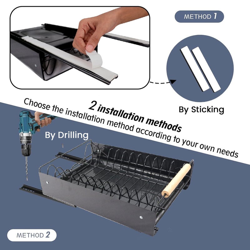 IBELL Dish Drying Rack Sliding Bartan StandDrainer ShelfKitchen OrganizerCounter for Utensils Storage IBLDR 8921SLIDE Black - Image 2