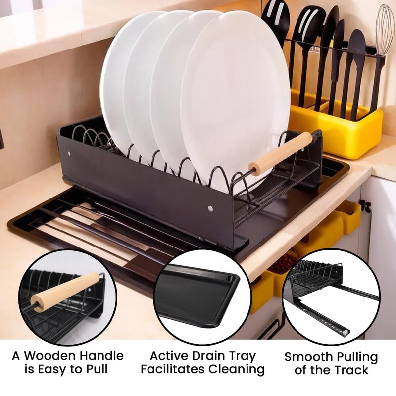 IBELL Dish Drying Rack Sliding Bartan StandDrainer ShelfKitchen OrganizerCounter for Utensils Storage IBLDR 8921SLIDE Black - Image 3