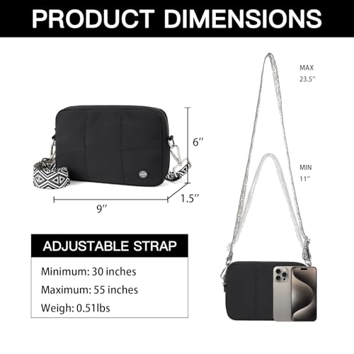 Telena Crossbody Bags for Women Crossbody Purse with Guitar Strap Lightweight Puffer Shoulder Bag for Travel Black - Image 4