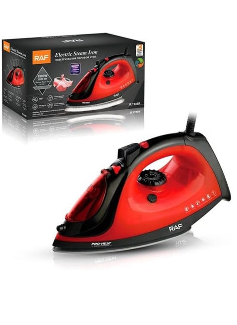 Red Non-Stick Electric Steam Iron, 1800W, High Performance Iron for Perfect Clothes, Model R.1245R