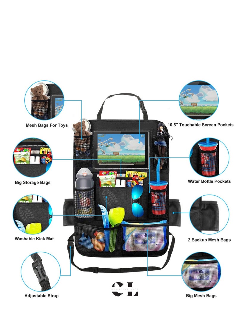 CREATIVE LIFE Pair Of Waterproof Backseat Car Organizer Kick Mats Back Seat Protector with Touch Screen Tablet Holder and Multiple Storage Pockets, Car Back Seat Organizer for Kids  - Image 1