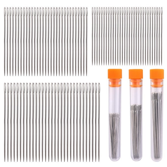 90 PCS LARGE EYE SEWING NEEDLES HAND SEWING NEEDLES LARGE EYE STITCHING NEEDLES WITH A 33IN PLASTIC BOTTLE FOR SEWING AND CRAFTING KNITTING WEAVING
