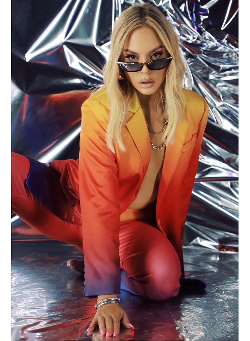 SOL.K Cat-Eye-K Sol.K Sunglasses - Smoked Gradient Blue CR-39 Lenses with Black Acetate Frame, Gold Stainless Steel Detail, Cat-Eye Shape, UV400 Protection - Image 3