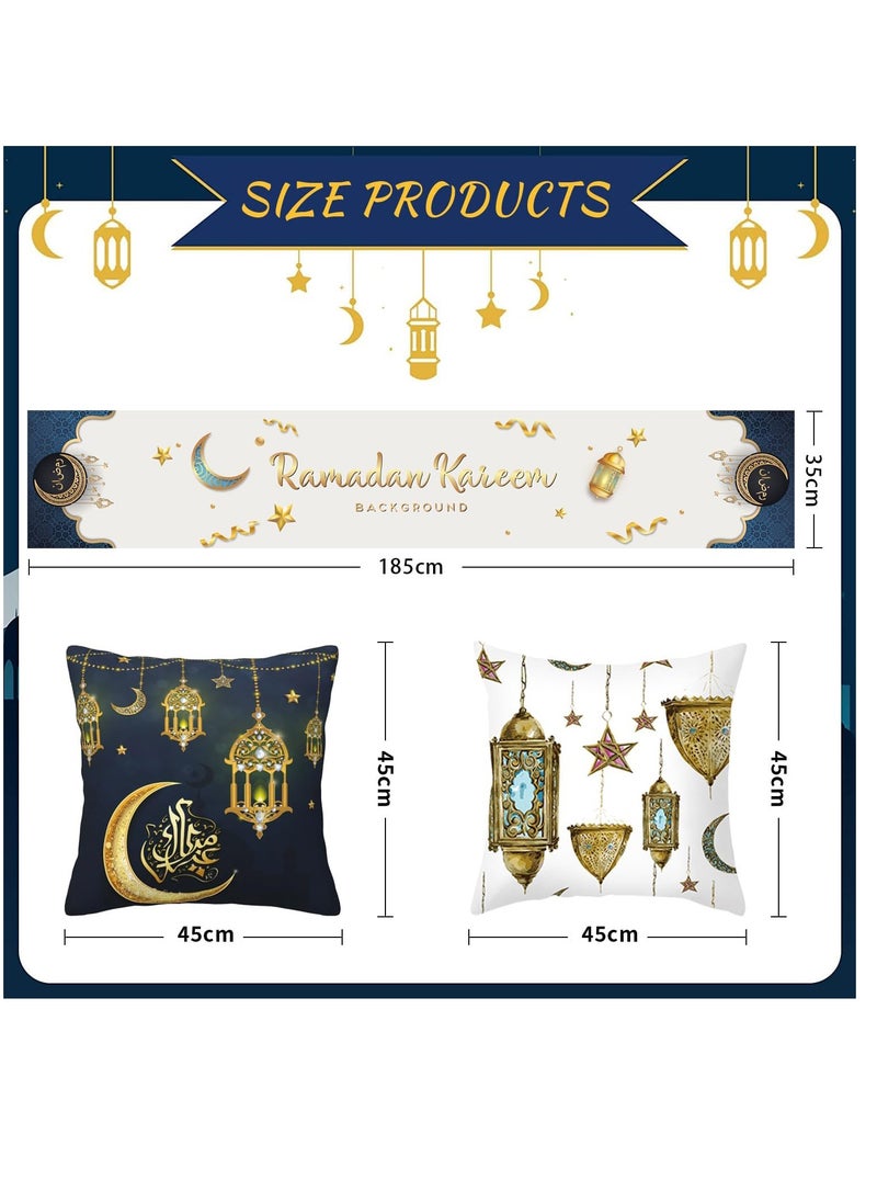 يواوليتي - مفرش طاولة رمضان ، أغطية وسائد رمضان ، ديكورات رمضان ، ديكورات طاولة رمضان ، بما في ذلك مفرش طاولة رمضان وأغطية وسائد زخرفية 4 قطع - Image 1