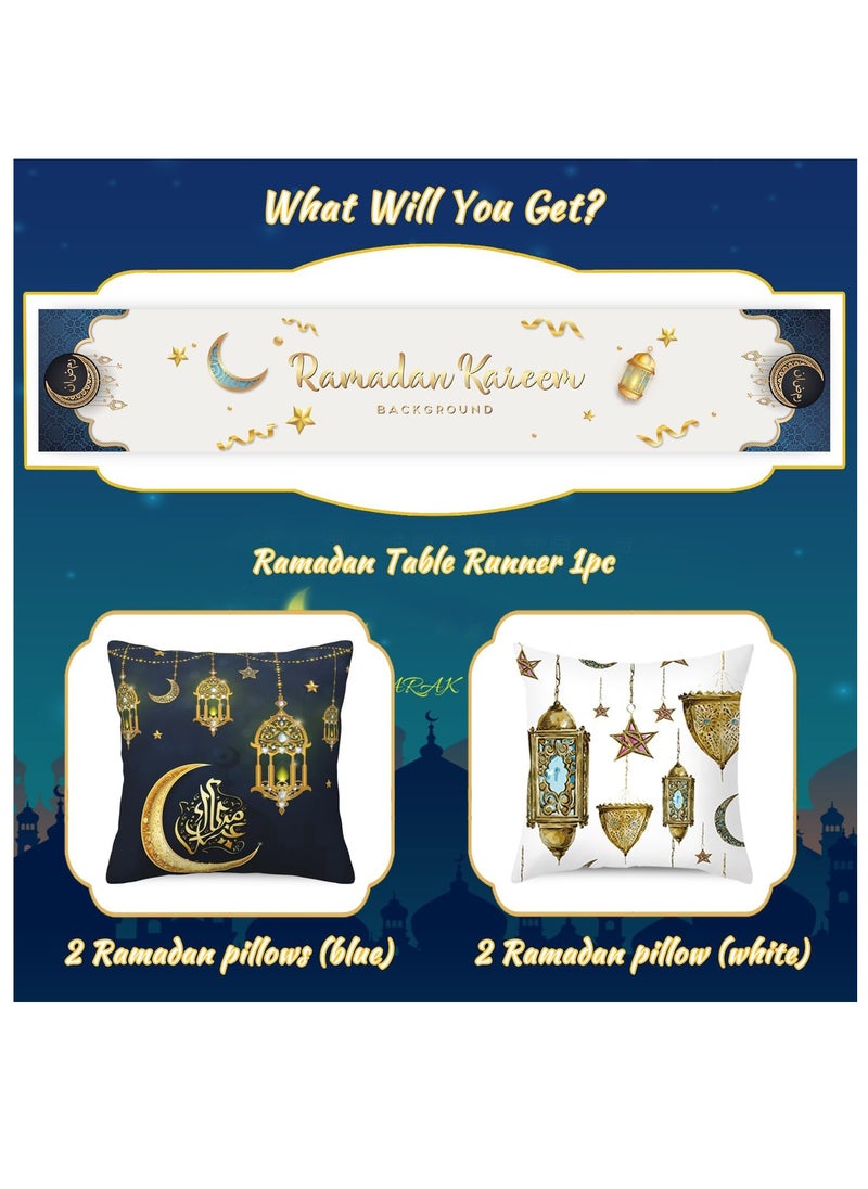 يواوليتي - مفرش طاولة رمضان ، أغطية وسائد رمضان ، ديكورات رمضان ، ديكورات طاولة رمضان ، بما في ذلك مفرش طاولة رمضان وأغطية وسائد زخرفية 4 قطع - Image 1