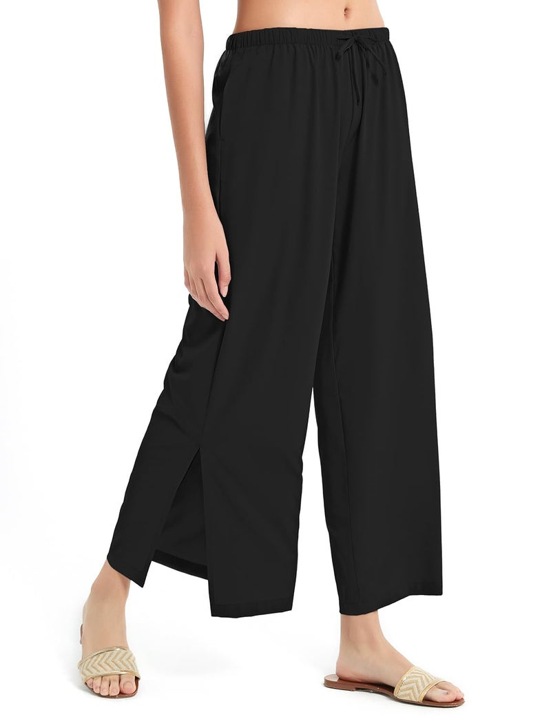 BVVU Womens Wide Leg Yoga Pants Lightweight Travel Pants Quick Dry Lounge Sweatpants Beach Swim Cover Up UPF 50+ Black - Image 1