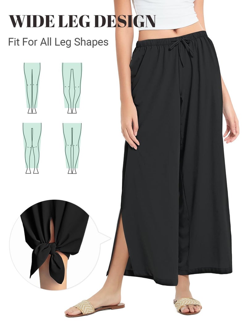 BVVU Womens Wide Leg Yoga Pants Lightweight Travel Pants Quick Dry Lounge Sweatpants Beach Swim Cover Up UPF 50+ Black - Image 4