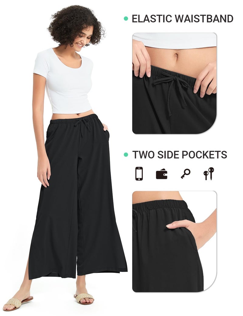 BVVU Womens Wide Leg Yoga Pants Lightweight Travel Pants Quick Dry Lounge Sweatpants Beach Swim Cover Up UPF 50+ Black - Image 3