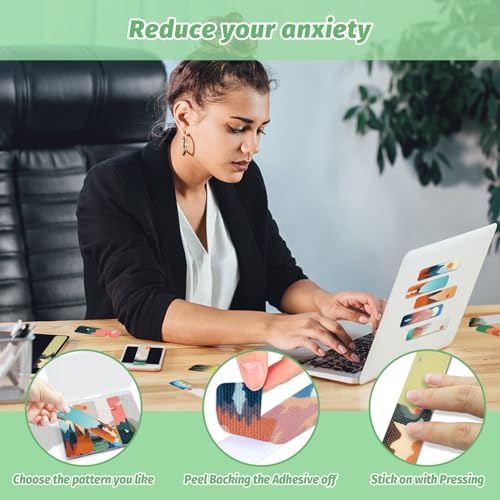 TOEMUR 72 Pieces Anxiety Sensory Stickers with Storage Box - Calming Stickers 2 Textured Surface - Fidget Strips for Office & Classroom Desk Adult & Teen Stress (Landscape) - Image 5