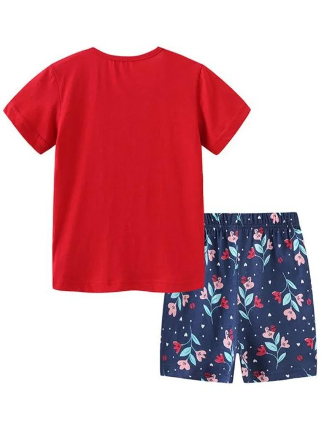 YUNIQEE Red Crew Neck Short Sleeve Printed Tshirt & Shorts