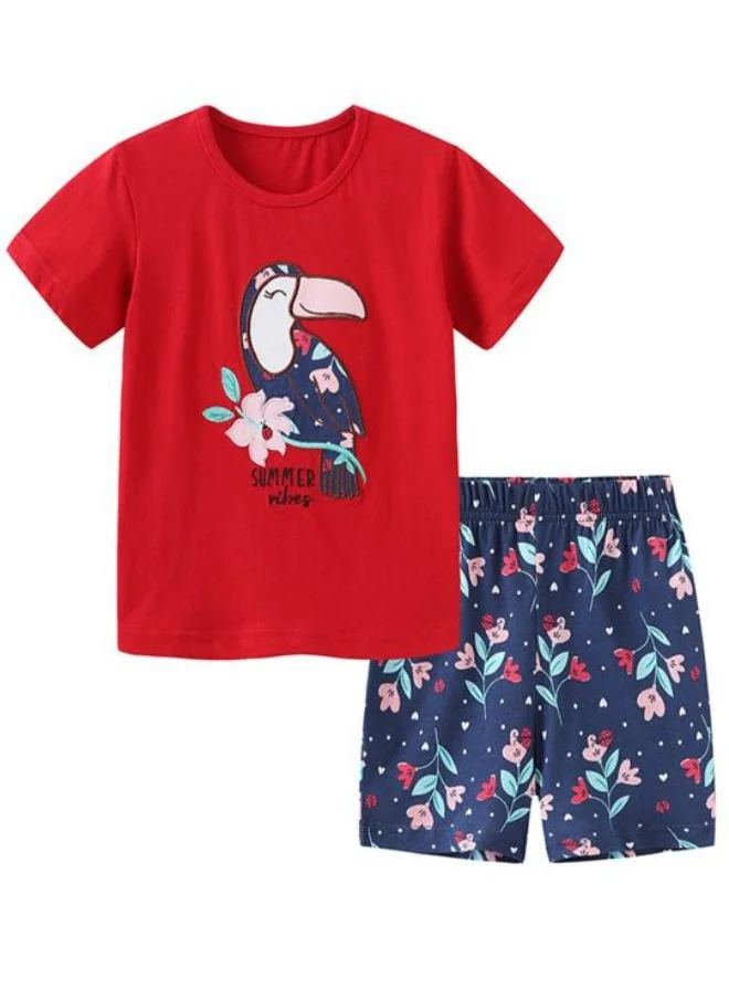 YUNIQEE Red Crew Neck Short Sleeve Printed Tshirt & Shorts