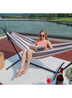 MOMENT Hammock With Stand For Outside, Heavy Duty Space Saving Steel Stand With 450 Lb Capacity, Double Hammock With Portable Carrying Bag, Hamacas Para Adultos For Outdoors, Patio, Garden, Yard  - Image 2
