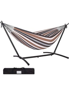 MOMENT Hammock With Stand For Outside, Heavy Duty Space Saving Steel Stand With 450 Lb Capacity, Double Hammock With Portable Carrying Bag, Hamacas Para Adultos For Outdoors, Patio, Garden, Yard  - Image 1