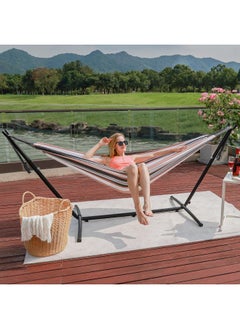 MOMENT Hammock With Stand For Outside, Heavy Duty Space Saving Steel Stand With 450 Lb Capacity, Double Hammock With Portable Carrying Bag, Hamacas Para Adultos For Outdoors, Patio, Garden, Yard  - Image 3