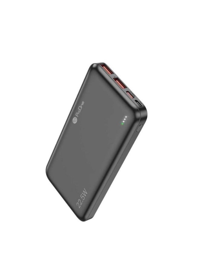 ProOne PPB5115 10000mAh Portable Power Bank, 22.5W Fast Charging with USB-A & USB-C Ports, Slim Polymer Battery with Micro Input