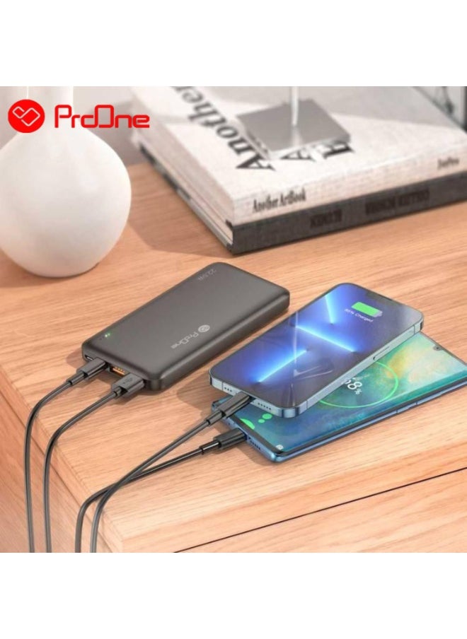 ProOne PPB5115 10000mAh Portable Power Bank, 22.5W Fast Charging with USB-A & USB-C Ports, Slim Polymer Battery with Micro Input