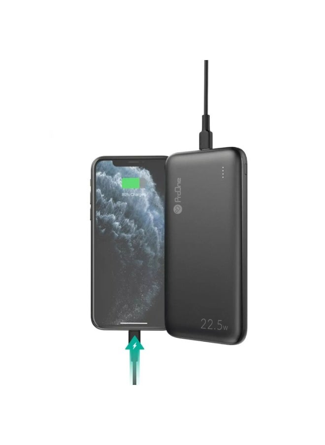 ProOne PPB5115 10000mAh Portable Power Bank, 22.5W Fast Charging with USB-A & USB-C Ports, Slim Polymer Battery with Micro Input