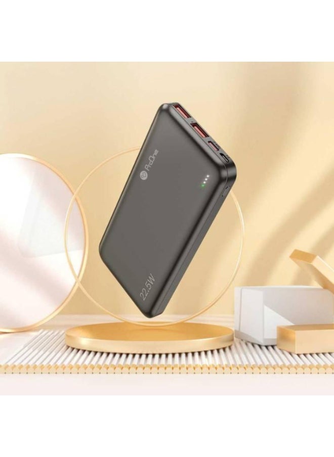 ProOne PPB5115 10000mAh Portable Power Bank, 22.5W Fast Charging with USB-A & USB-C Ports, Slim Polymer Battery with Micro Input