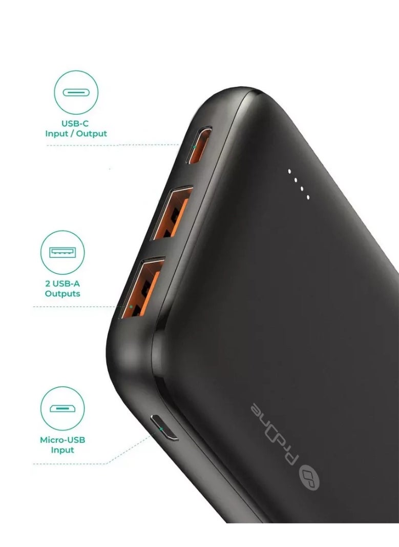 ProOne PPB5115 10000mAh Portable Power Bank, 22.5W Fast Charging with USB-A & USB-C Ports, Slim Polymer Battery with Micro Input