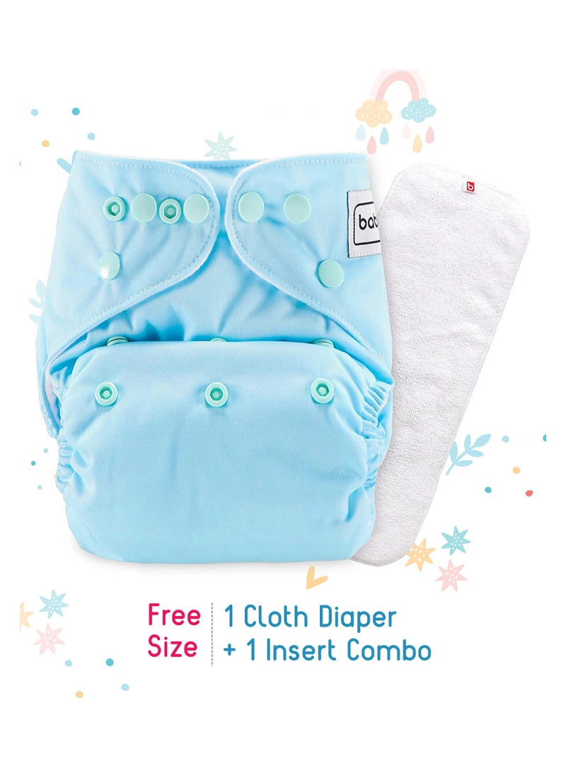 babyhug - Babyhug Soft Cotton Reusable Cloth Diaper with Insert, Free Size - Blue - Image 1