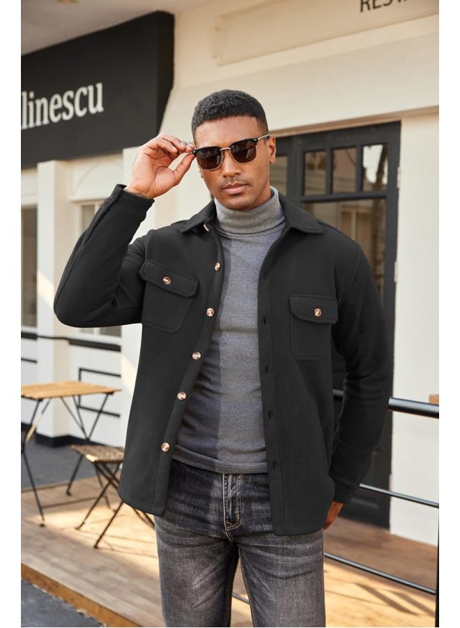 COOFANDY Men's Polar Fleece Shacket Long Sleeve Casual Button Down Shirt Jacket with Pockets, Black, M - Image 4
