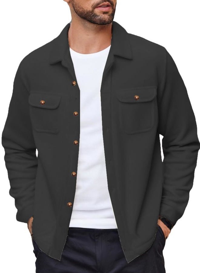 COOFANDY Men's Polar Fleece Shacket Long Sleeve Casual Button Down Shirt Jacket with Pockets, Black, M - Image 1