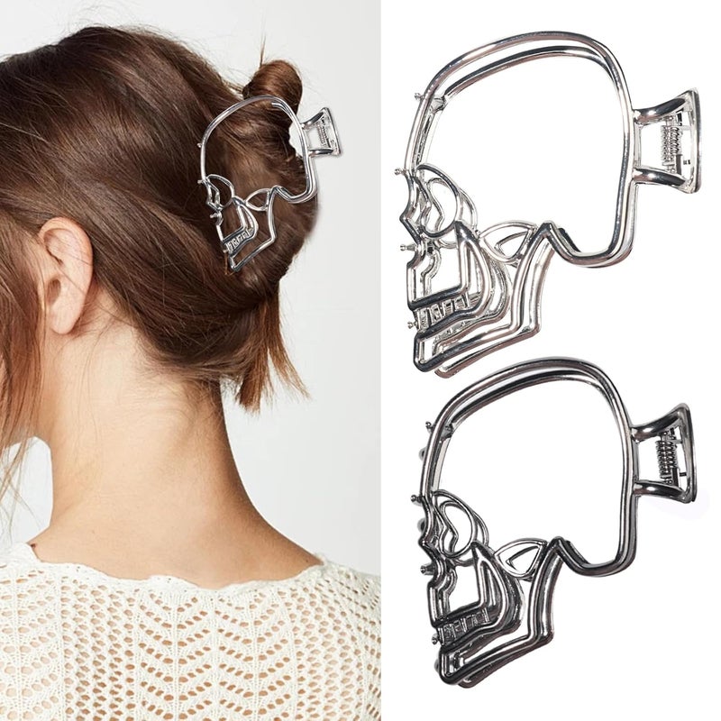 Metal Hair Claw Clips Metal Silver  Black Hair Clips for Women Metal Hair Accessories Skull Design Claw Clips NonSlip Strong Hold Hair Clips for Styling 2PCS