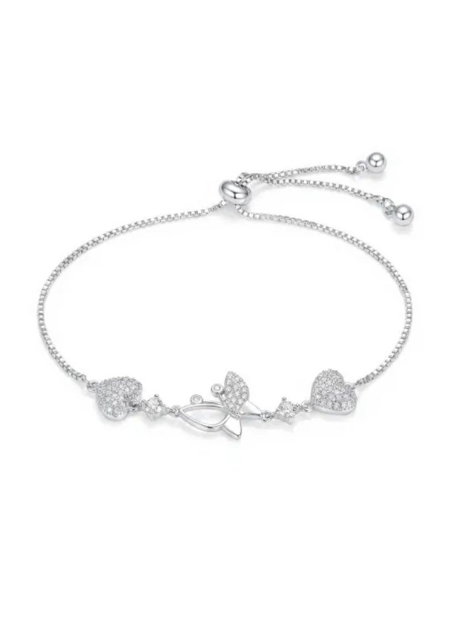 MTZ Silver Adjustable Butterfly Heart Bracelet for Women, Cubic Zirconia Delicate Chain Jewelry Gift - Image 5