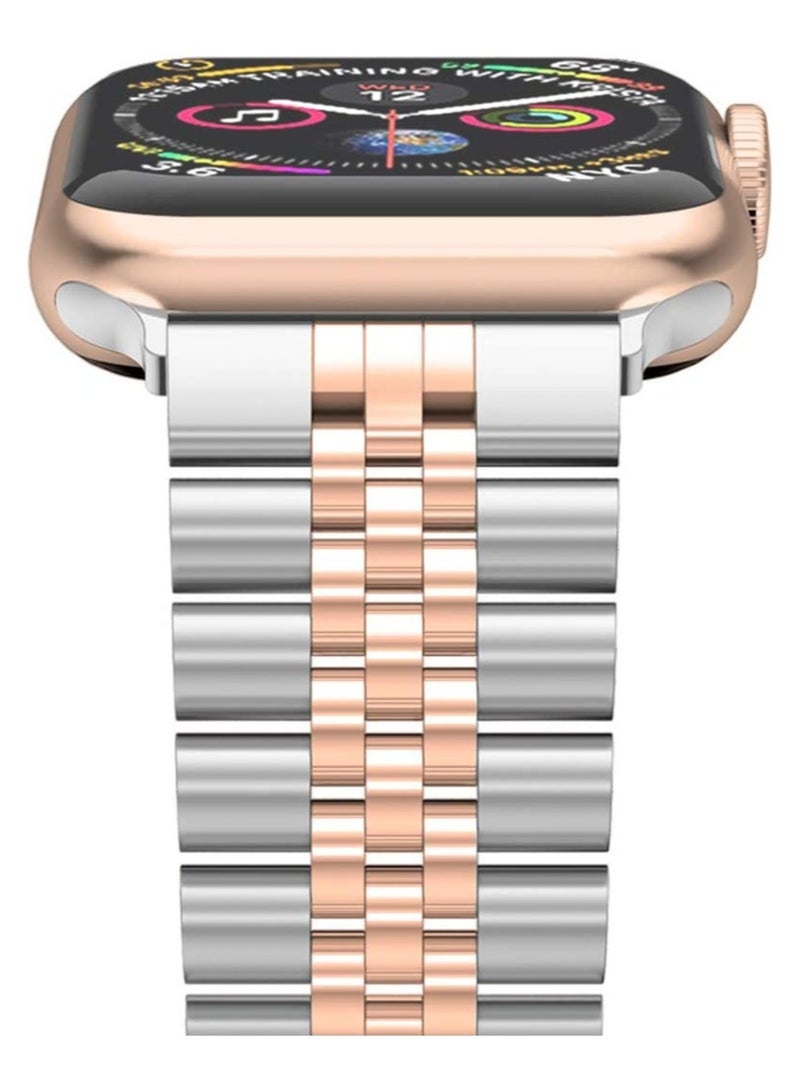 ELTRAZONE Compatible with Apple Watch Band 41mm 40mm 38mm, Stainless Steel Heavy Band with Butterfly Folding Clasp Link Bracelet for iWatch Series8/7/6/SE Series 5/4/3/Men Women ,Silver/Rose Gold - Image 3