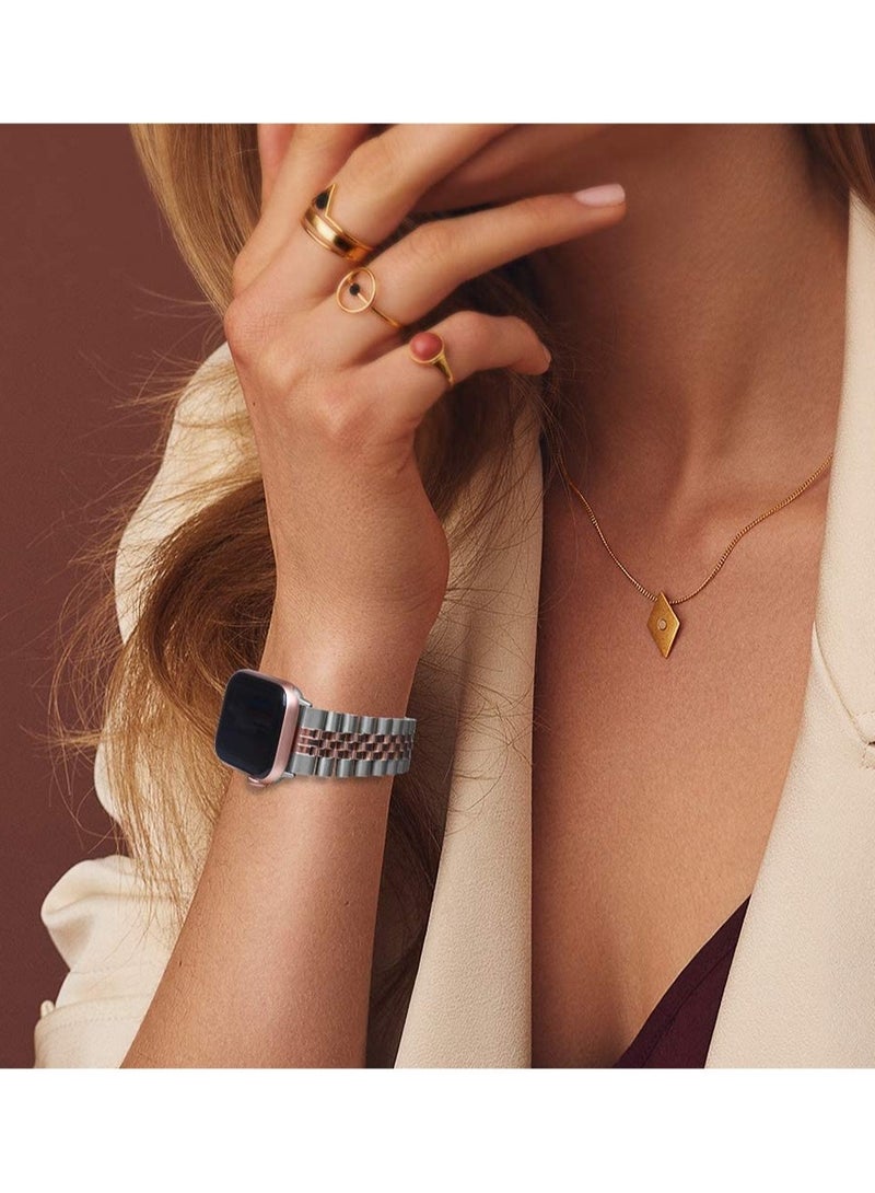 ELTRAZONE Compatible with Apple Watch Band 41mm 40mm 38mm, Stainless Steel Heavy Band with Butterfly Folding Clasp Link Bracelet for iWatch Series8/7/6/SE Series 5/4/3/Men Women ,Silver/Rose Gold - Image 4