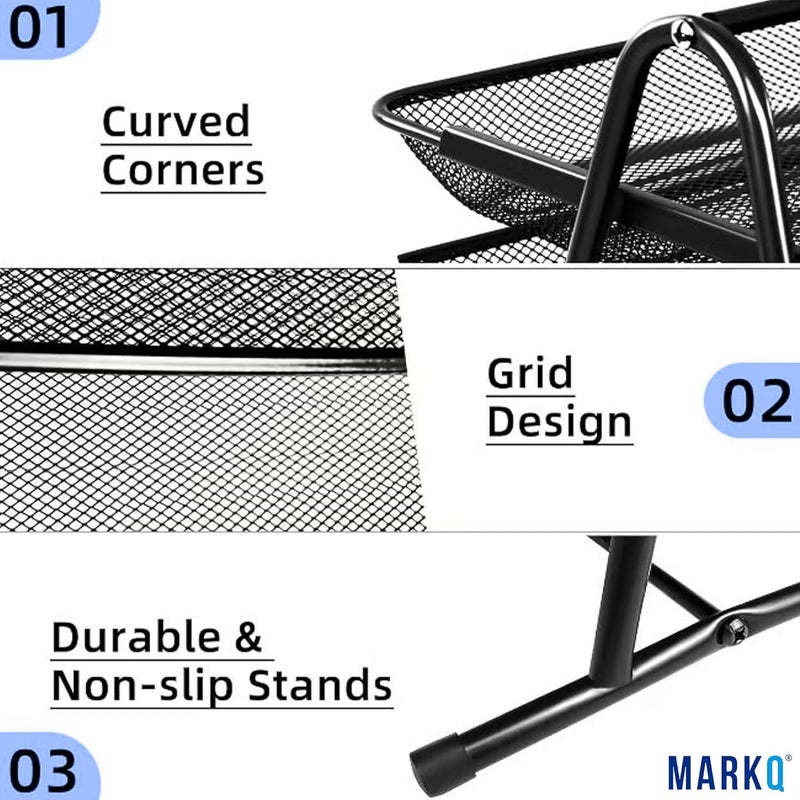 MARKQ 4-Tier Mesh Letter Tray, Office Filing Trays Holder, Desk Organizer with Stacking Supports, Metal Document Filing Paper Holder for School, Home & Office - Image 4