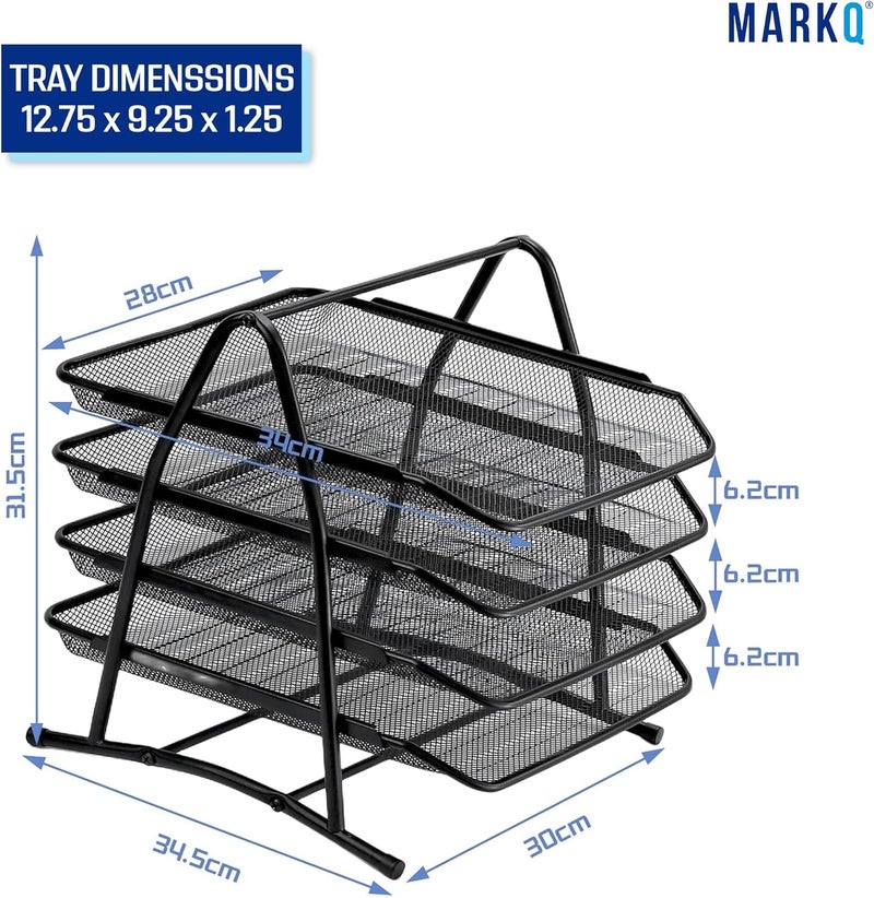 MARKQ 4-Tier Mesh Letter Tray, Office Filing Trays Holder, Desk Organizer with Stacking Supports, Metal Document Filing Paper Holder for School, Home & Office - Image 3