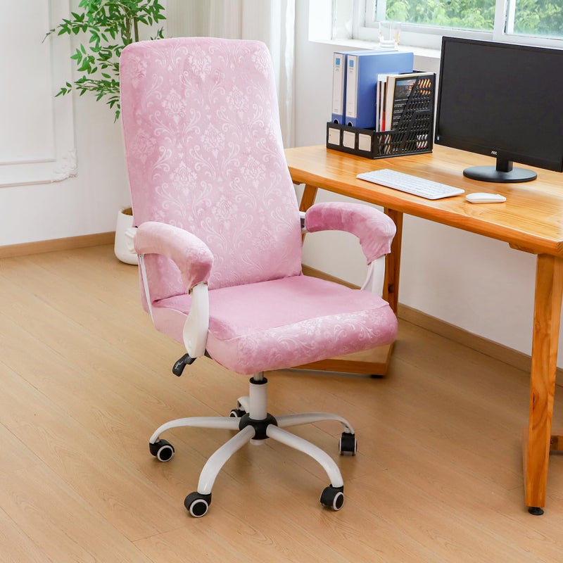 FORCHEER Office Chair Cover with Armrest Cover Pink Velvet Stretch Computer Chair Covers with Arm Reat Slipcovers Large Washable - Image 2