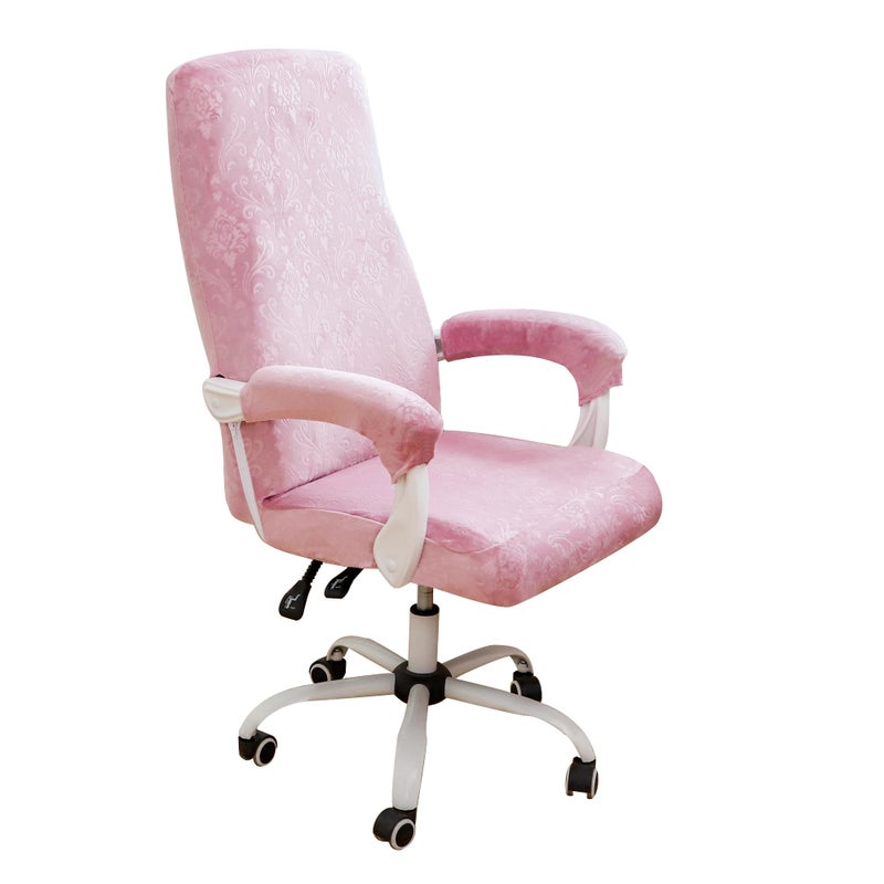 FORCHEER Office Chair Cover with Armrest Cover Pink Velvet Stretch Computer Chair Covers with Arm Reat Slipcovers Large Washable - Image 1