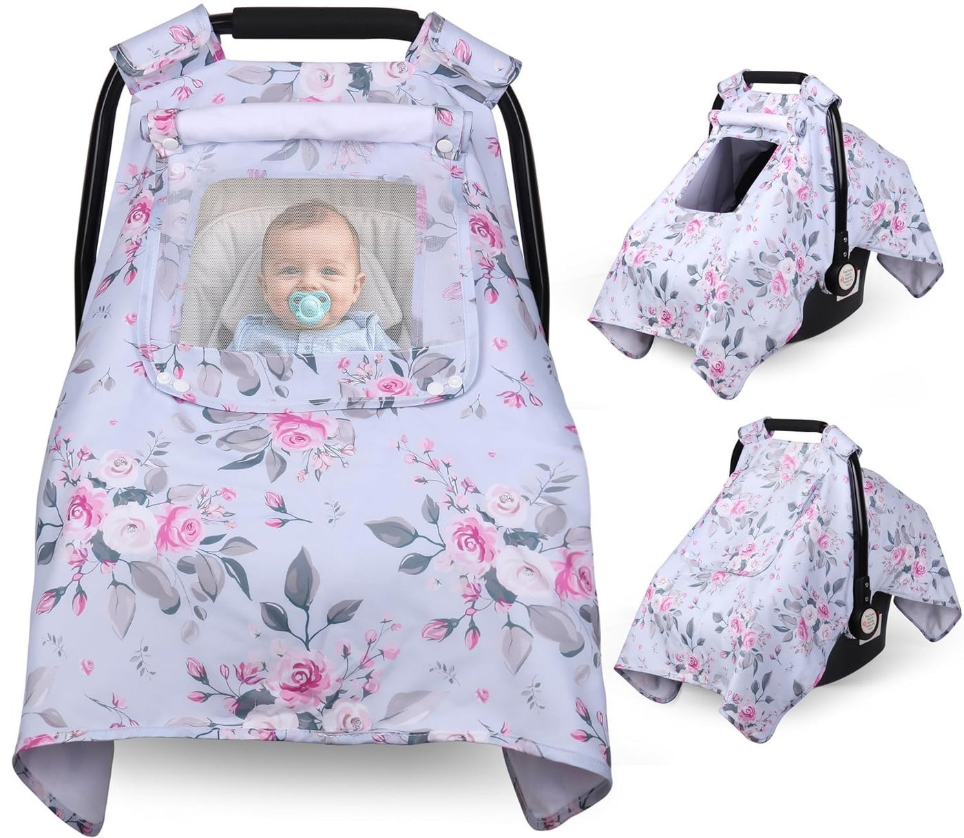 Baby Car Seat Covers, Car Seat Covers for Babies, Kick-Proof Car Seat Covers for Infant Car Seat with 3 Layers Breathable Mesh Peep Windows, Windproof Car Seat Canopy Newborn Gift for 4 Seasons