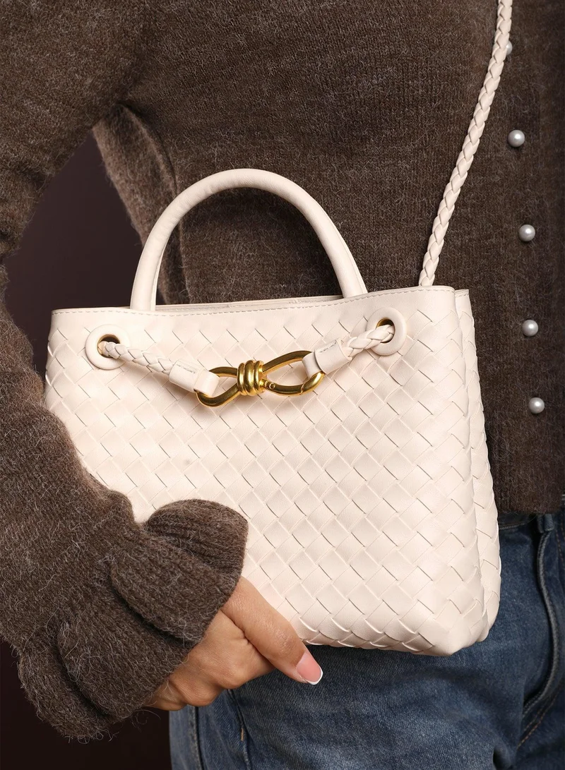 ويرز ذات فروم Luna Woven Leather Tote Bag With Gold Detail
