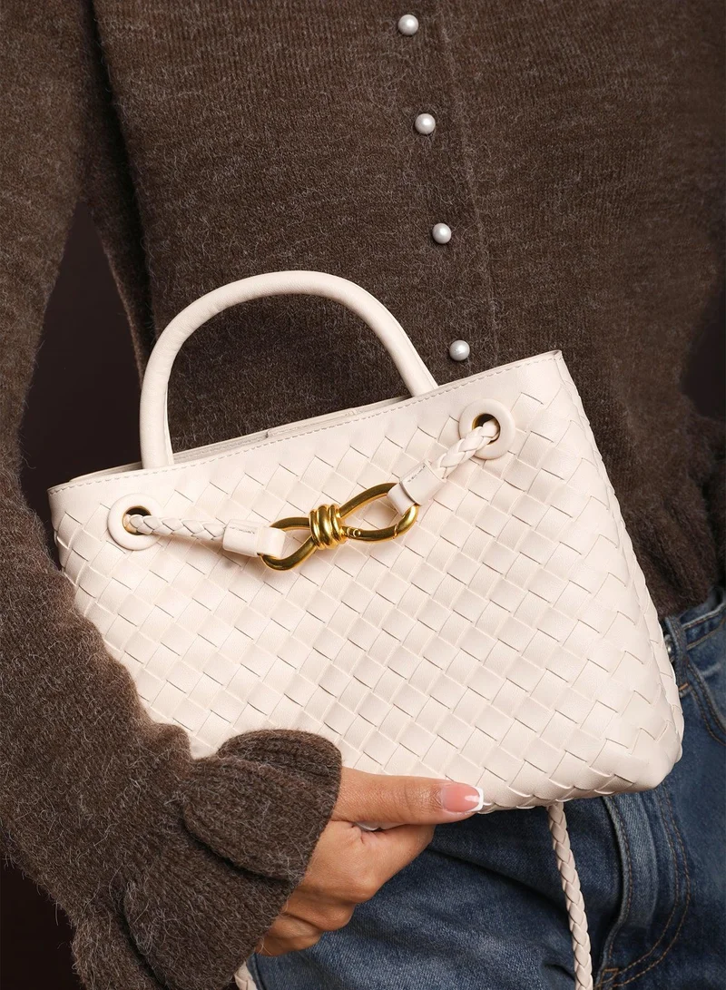 ويرز ذات فروم Luna Woven Leather Tote Bag With Gold Detail