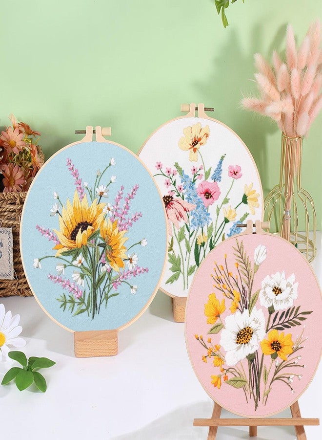 Ohcol 3 Sets Embroidery Kit,Cross Stitch Kits Needlepoint Kits for Adults Beginner,Needle Point Kits with Washable Pre-Printed Floral Pattern,Hoops,Women DIY Hand Crafts - Image 4