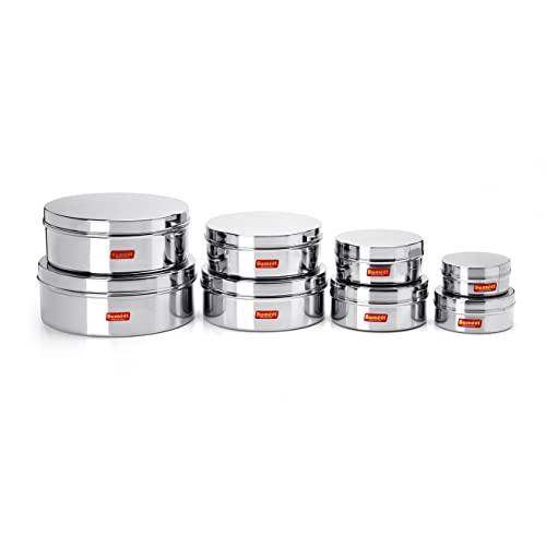 Sumeet Stainless Steel Flat Canisters/Puri Dabba/Storage Containers Set Of 8Pcs (240Ml,400Ml,550Ml,800Ml,1200Ml,1500Ml,2100Ml,2700Ml), Silver - Image 5