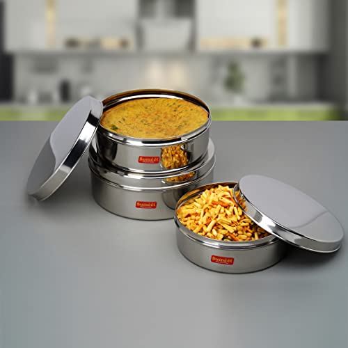 Sumeet Stainless Steel Flat Canisters/Puri Dabba/Storage Containers Set Of 8Pcs (240Ml,400Ml,550Ml,800Ml,1200Ml,1500Ml,2100Ml,2700Ml), Silver - Image 3