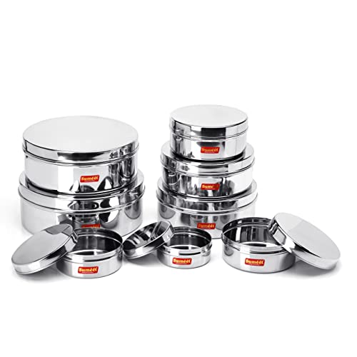 Sumeet Stainless Steel Flat Canisters/Puri Dabba/Storage Containers Set Of 8Pcs (240Ml,400Ml,550Ml,800Ml,1200Ml,1500Ml,2100Ml,2700Ml), Silver - Image 2
