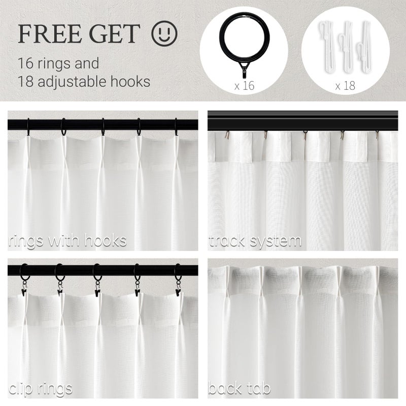 Topfinel Home White Pinch Pleated Semi Sheer Curtains Textured Linen Blended Light Filtering Window Curtains 108 inch for Living Room Pinch Pleat Drapes with Hooks 2 Panels 40"" Wx108 L - Image 2