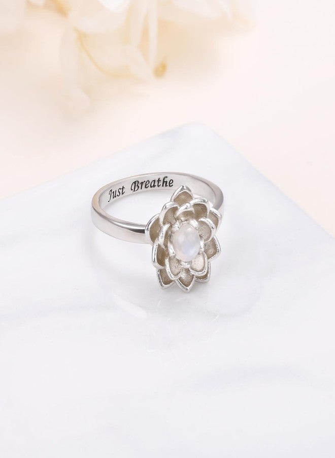 Yearace Just Breathe Spinner Ring for Anxiety 925 Sterling Silver Rotatable Moonstone Lotus Ring Relieve Anxiety Stress Inspirational Jewelry Gifts for Women Size 9 - Image 3