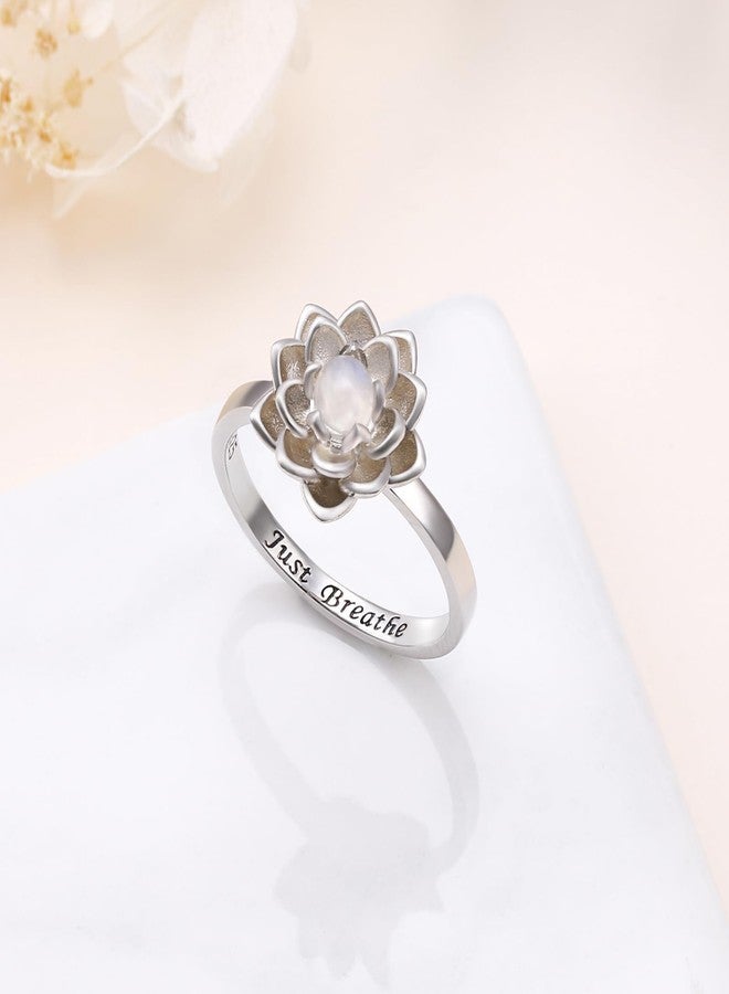 Yearace Just Breathe Spinner Ring for Anxiety 925 Sterling Silver Rotatable Moonstone Lotus Ring Relieve Anxiety Stress Inspirational Jewelry Gifts for Women Size 9 - Image 2