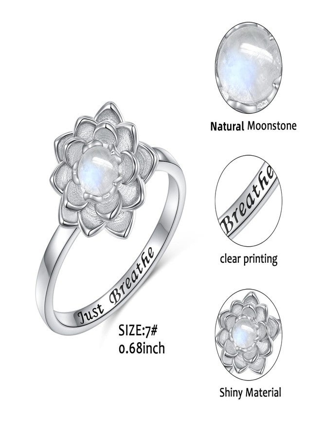 Yearace Just Breathe Spinner Ring for Anxiety 925 Sterling Silver Rotatable Moonstone Lotus Ring Relieve Anxiety Stress Inspirational Jewelry Gifts for Women Size 9 - Image 4