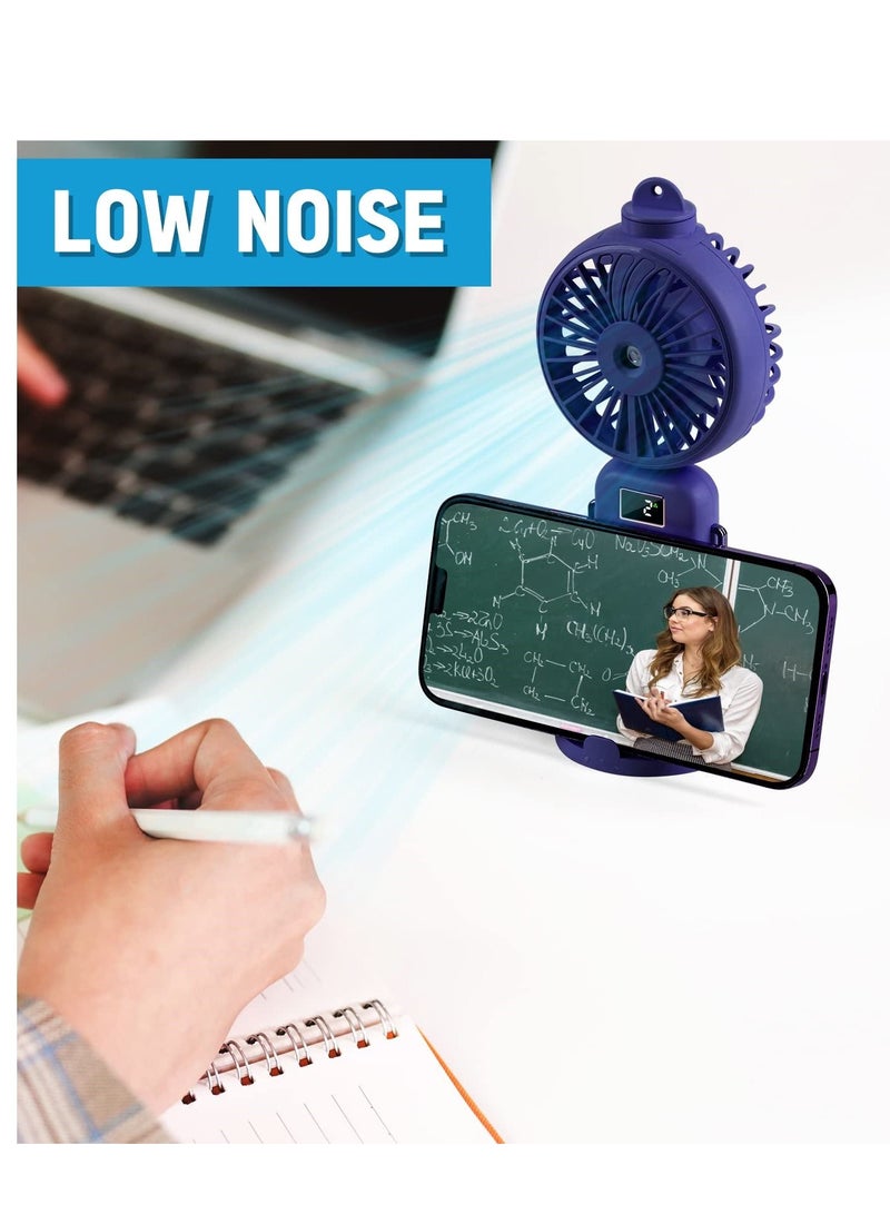 SYOSI 3 in 1 Handheld Fan with Water Mist Spray, Mini USB Portable Fan with Rechargeable 4000mAh Battery, Powerful Hand Held Fan with 5 Speeds, Compact and Travel Friendly, Blue USB Desk Fan for Holidays - Image 5