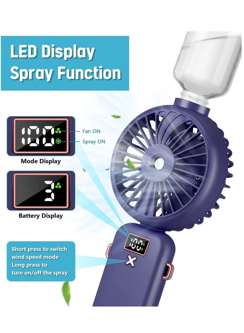 SYOSI 3 in 1 Handheld Fan with Water Mist Spray, Mini USB Portable Fan with Rechargeable 4000mAh Battery, Powerful Hand Held Fan with 5 Speeds, Compact and Travel Friendly, Blue USB Desk Fan for Holidays - Image 3