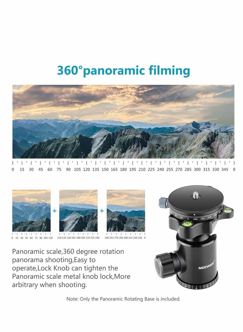 Camera Panoramic Panning Base with Arca Swiss Style Plate, 3/8" Screw Aluminum Alloy  Black Panorama Tripod Head Bubble Level for Monopod DSLR Cameras, Load Capacity 22 LBS