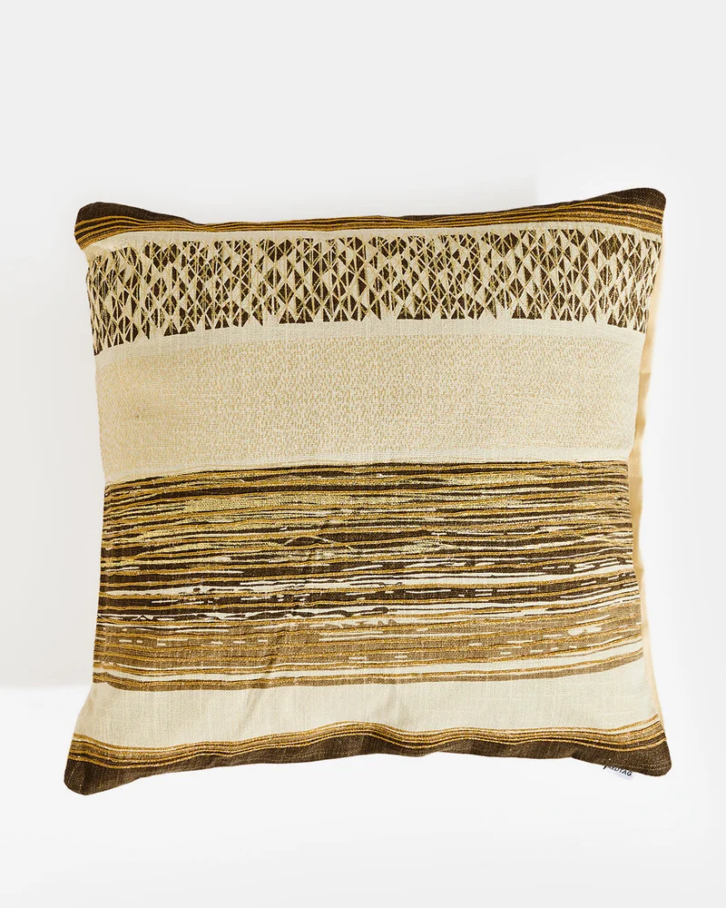 REDTAG Beige Striped Foil Print Cushion