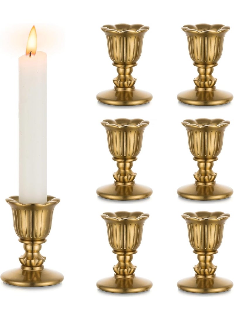 Relex Set of 6 Vintage Candlestick Candle Holders Brass, Taper Gold Candle Stick, Table Centerpiece Wedding Reception Festive Christmas Mantel Decoration or Home Decor - Image 1